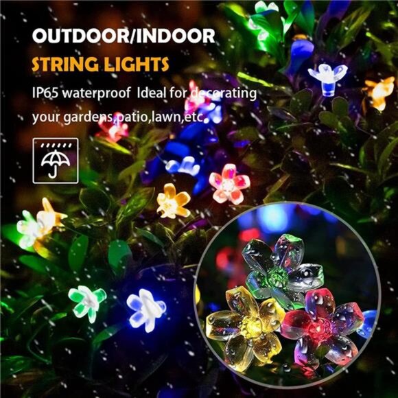 Solar String Flower Lights Outdoor Waterproof 50 LED Fairy Light Decorations - Picture 3 of 7